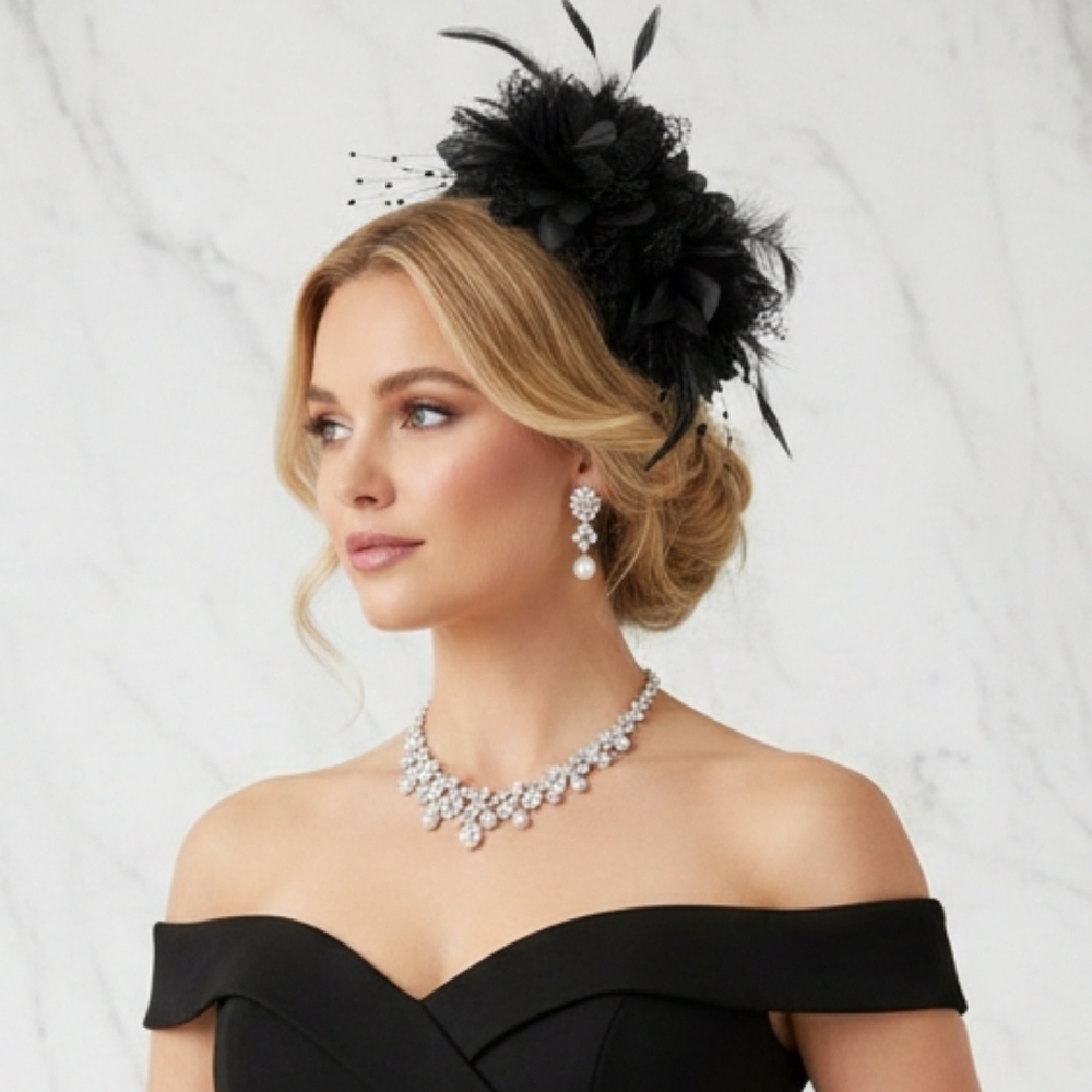 Beloved Millinery Elegant Feminine Handcrafted Black Headband Fascinator NWT